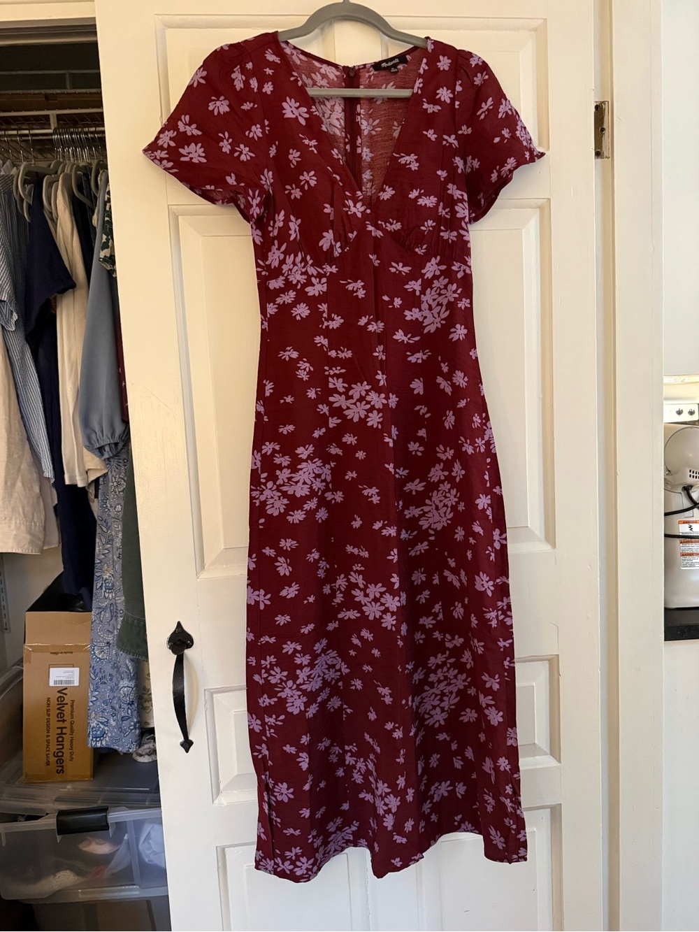 Madewell Burgundy Floral V-Neck Midi Dress